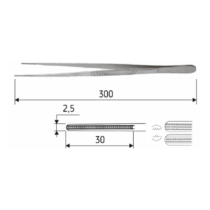 Пінцет хірургічний атравматичний De Bakey 30 см, J-27-253